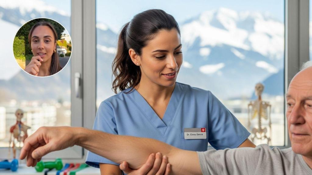 Imagen generada por IA de una joven fisioterapeuta y Paula.