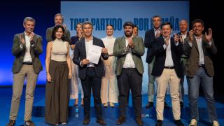 Feijóo con los barones del PP en el acto en Murcia