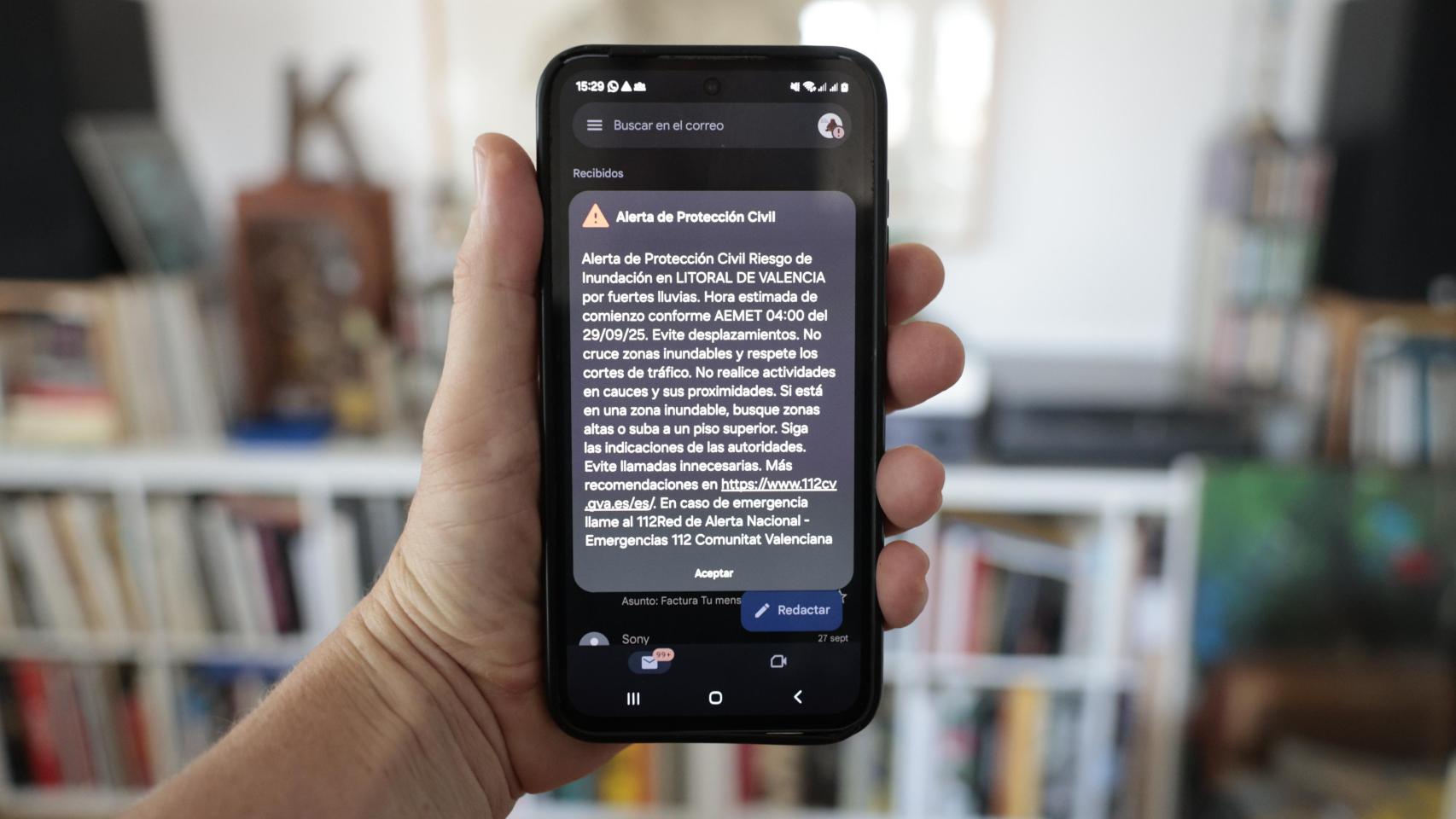 Imagen de la alerta de protección civil enviada a los dispositivos móviles.