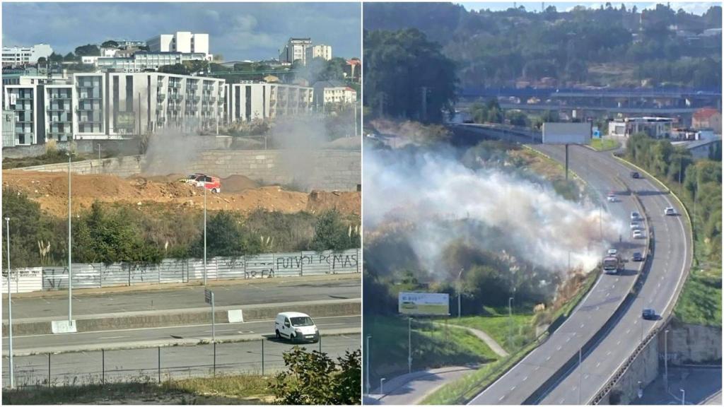 A la izquierda un incendio en Lugar Lamelas, y a la derecha junto a la avenida García Sabell