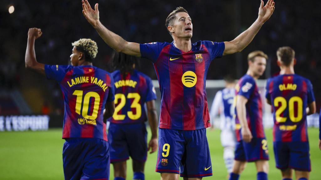 Lewandowski celebra su gol ante la Real Sociedad.