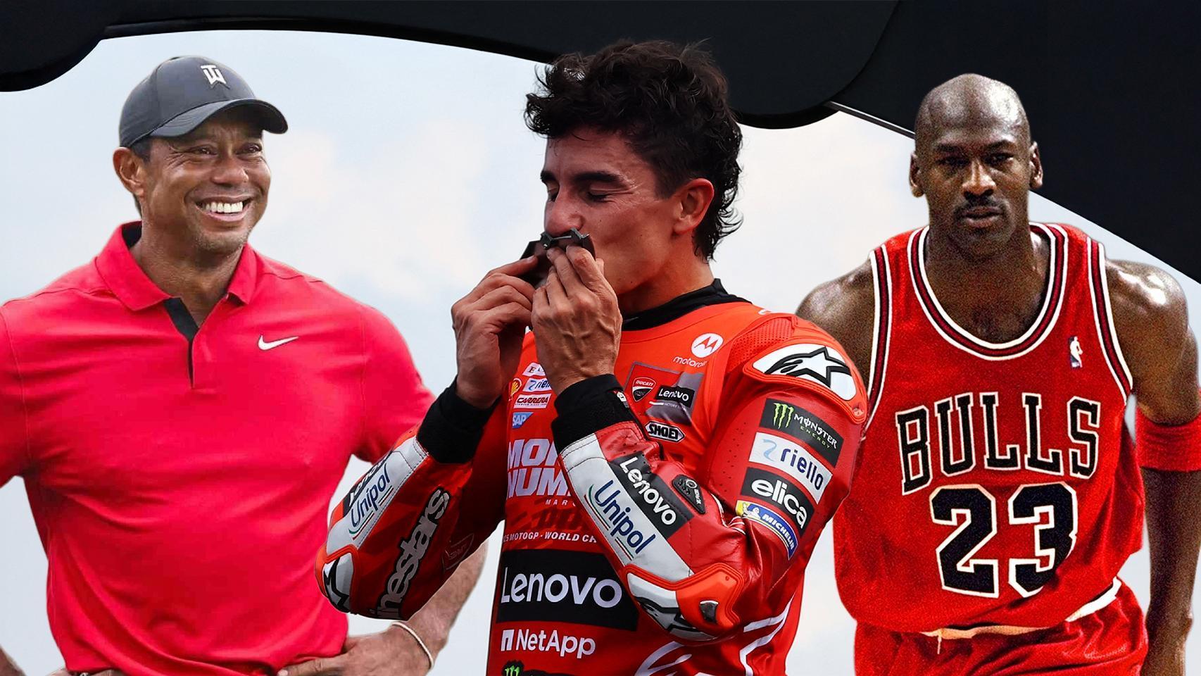 Tiger Woods, Marc Márquez y Michael Jordan, en un fotomontaje