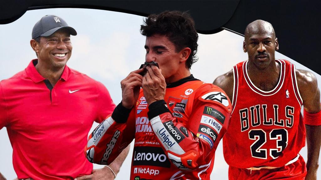 Tiger Woods, Marc Márquez y Michael Jordan, en un fotomontaje