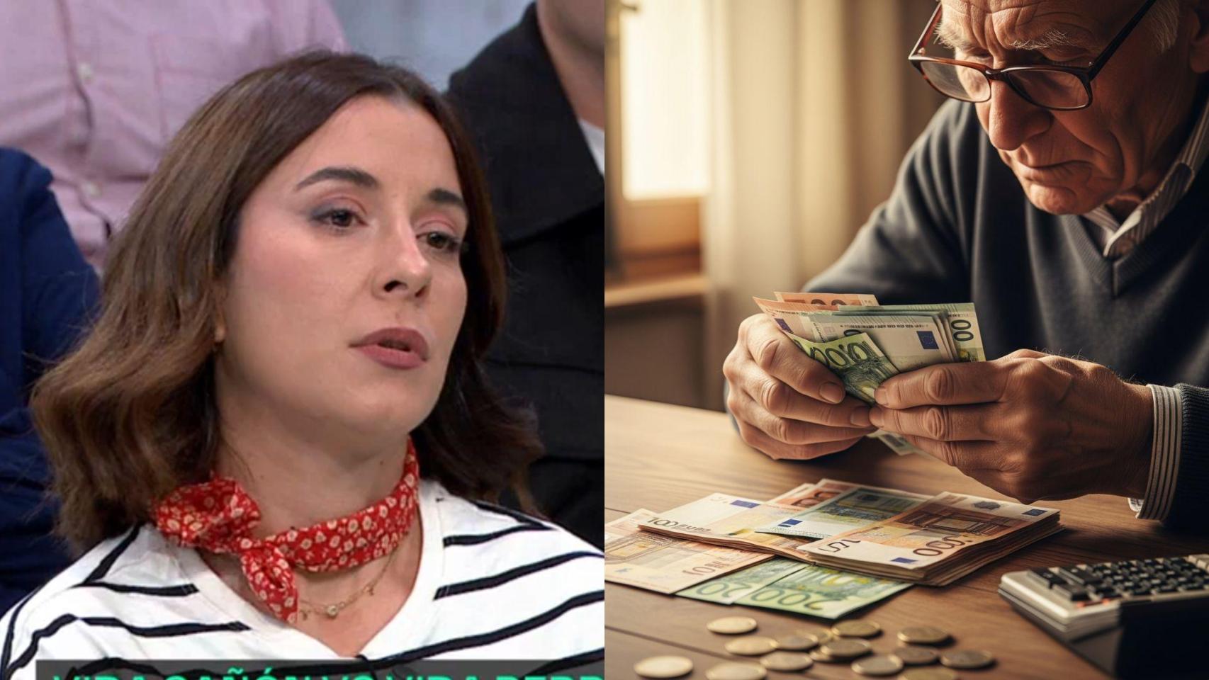 Imagen de Paloma Martín y una imagen generada por IA de un jubilado.