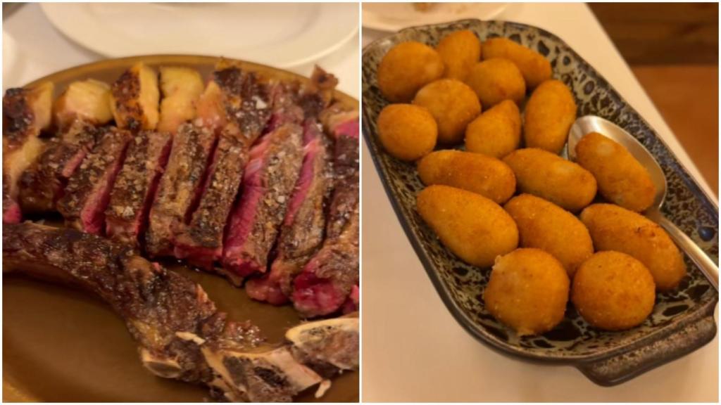 Chuletón de vaca gallega y variado de croquetas