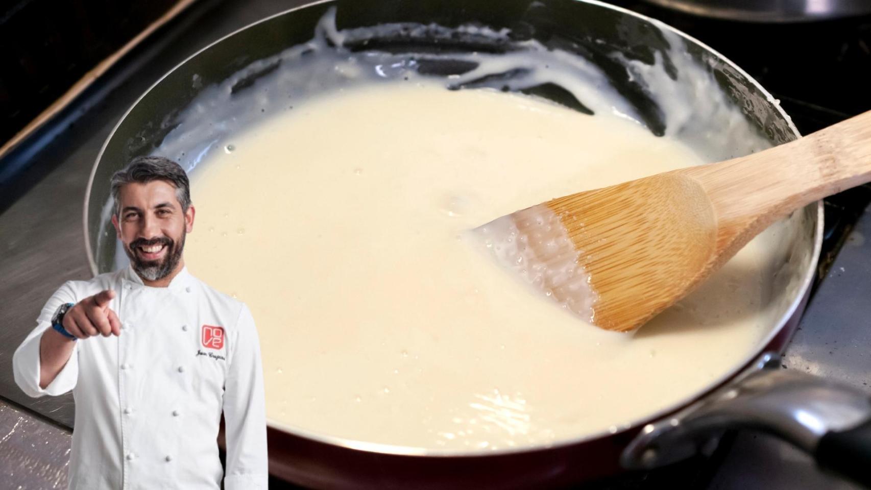 El chef Juan Crujeiras y una bechamel.
