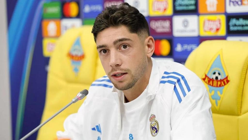 Fede Valverde, durante la rueda de prensa previa al partido de Champions contra el Kairat.