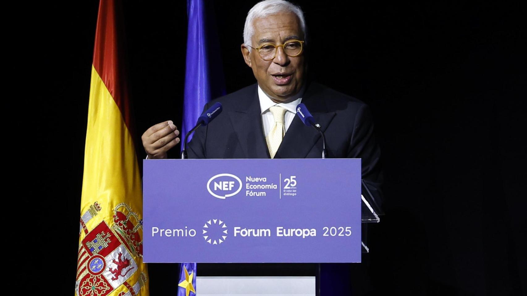 El presidente del Consejo Europeo, Antonio Costa, recibe el premio Fórum Europa 2025 este lunes, en el Teatro Real en Madrid