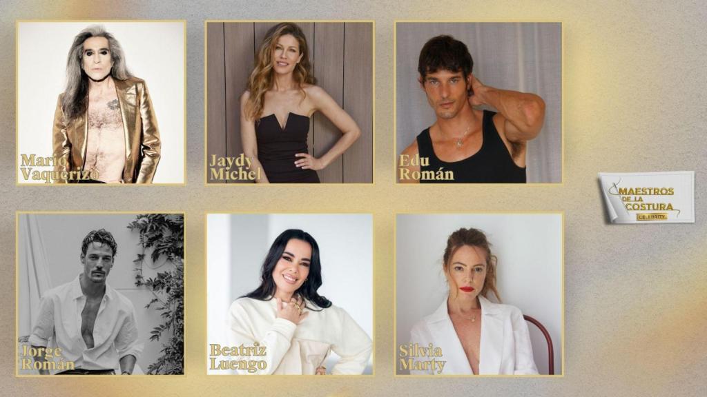 Foto de grupo de los seis primeros famosos revelados de la segunda edición de 'Maestros de la Costura Celebrity'.