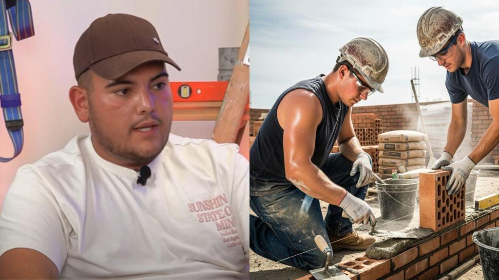 Imagen de Santiago y una imagen generada por IA de un albañil.