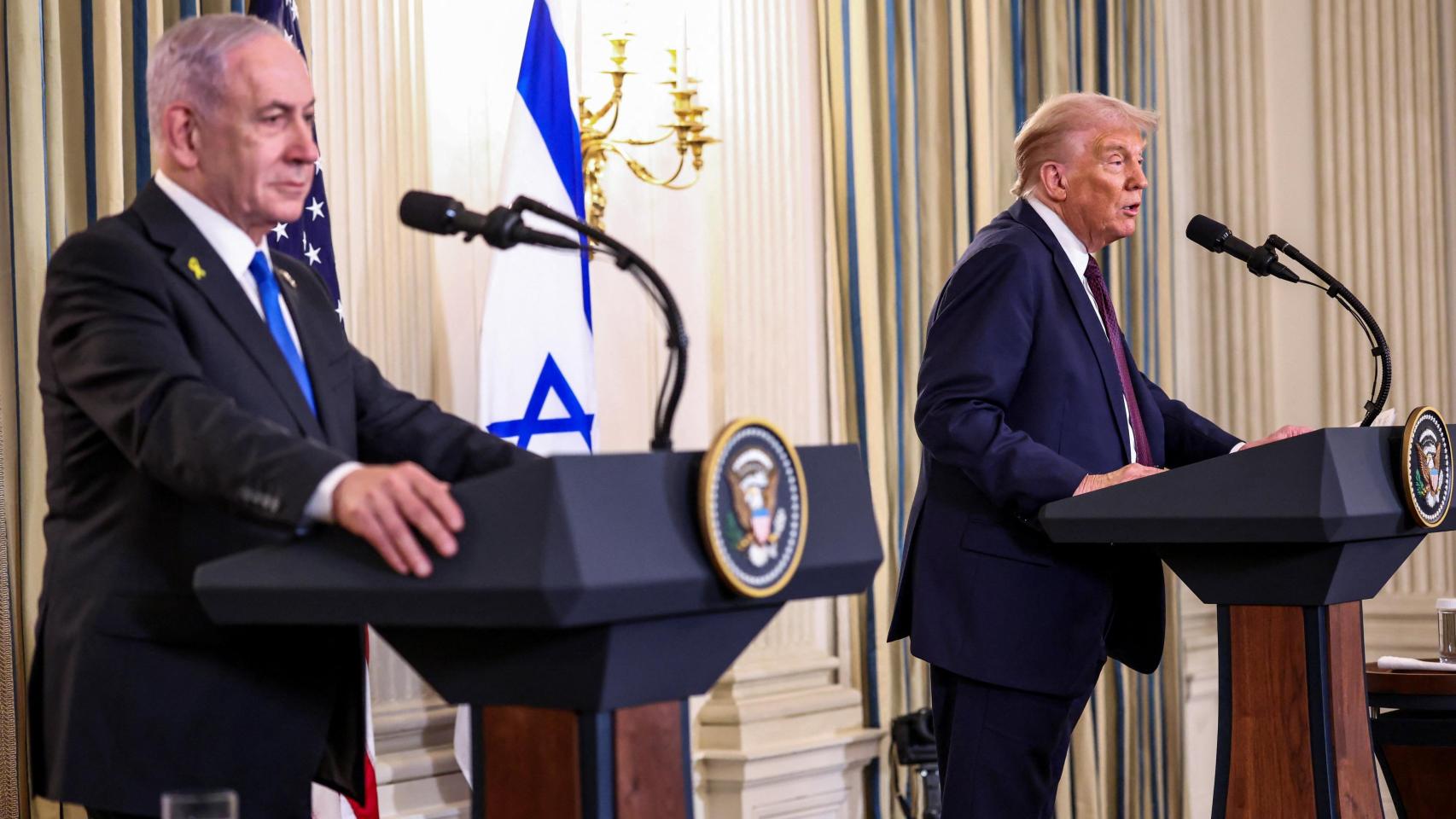 El primer ministro israelí, Benjamín Netanyahu, junto al presidente de EEUU, Donald Trump.