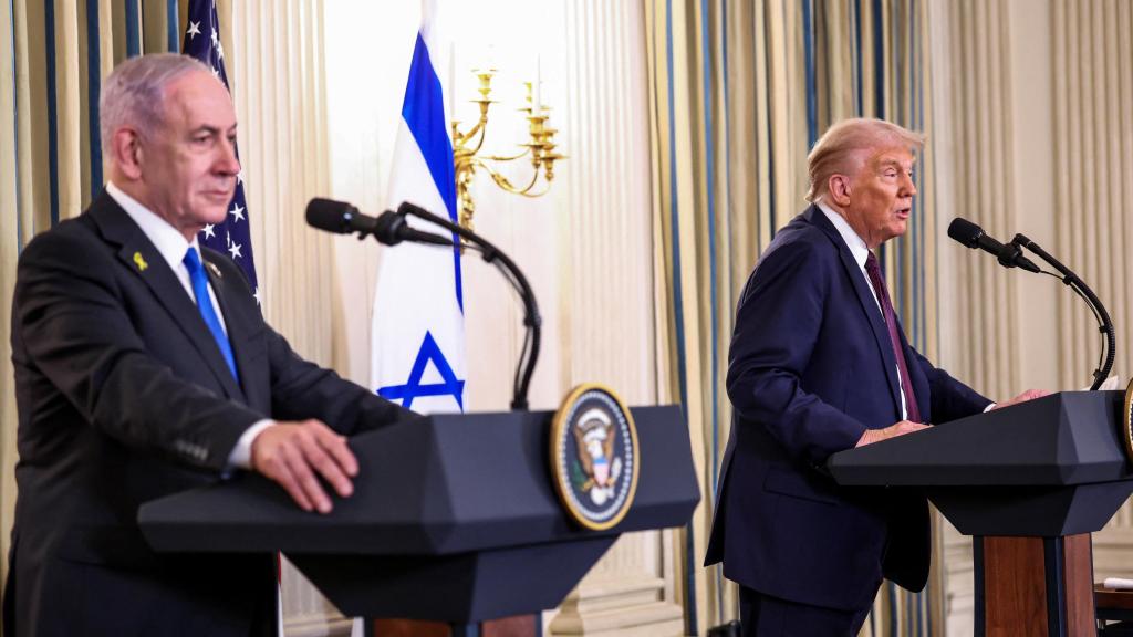 El primer ministro israelí, Benjamín Netanyahu, junto al presidente de EEUU, Donald Trump.