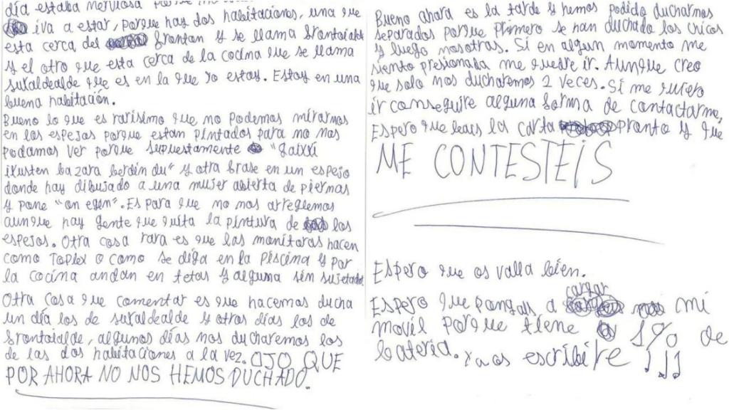 Cartas escritas por los menores del campamento de Bernedo.
