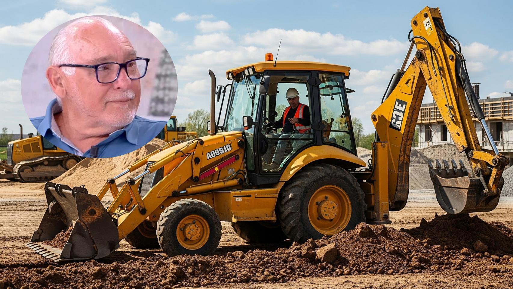 Montaje de Ángel Martín con una retroexcavadora en una imagen creada con IA.