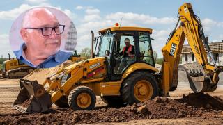 Montaje de Ángel Martín con una retroexcavadora en una imagen creada con IA.