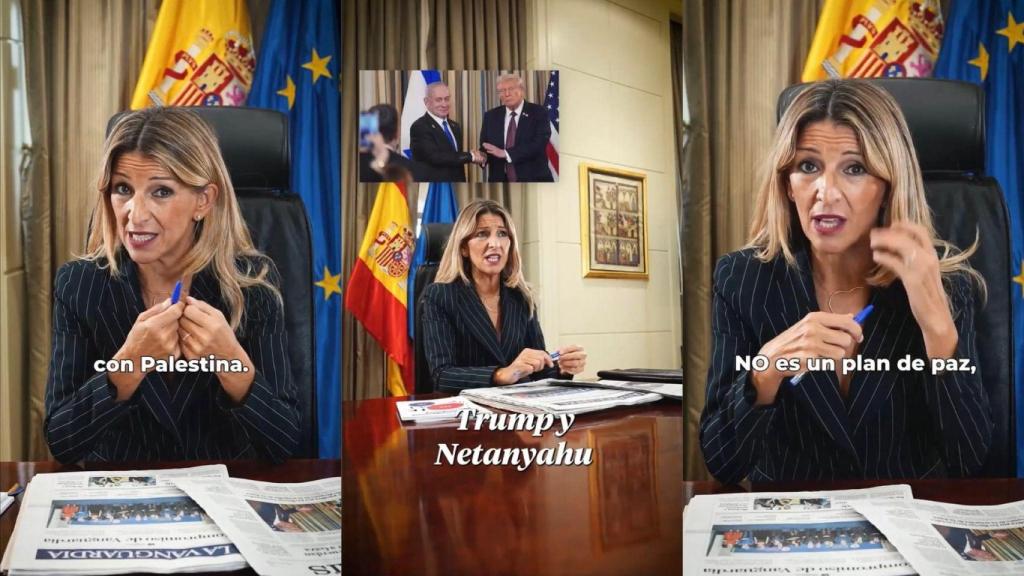 Yolanda Díaz rechaza el plan de Estados Unidos en un vídeo difundido en redes.