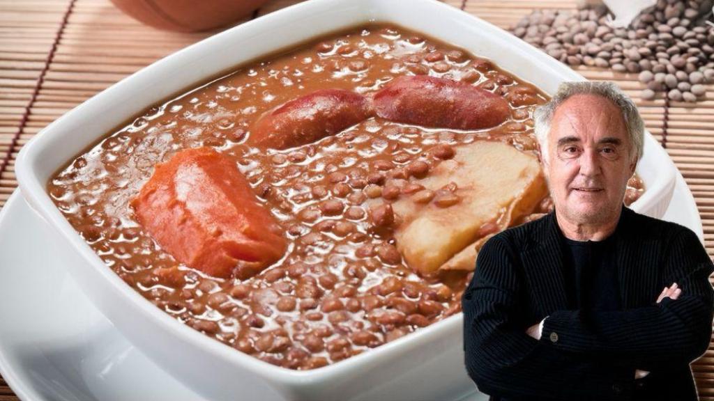 Ferrán Adrià junto a un plato de lentejas.