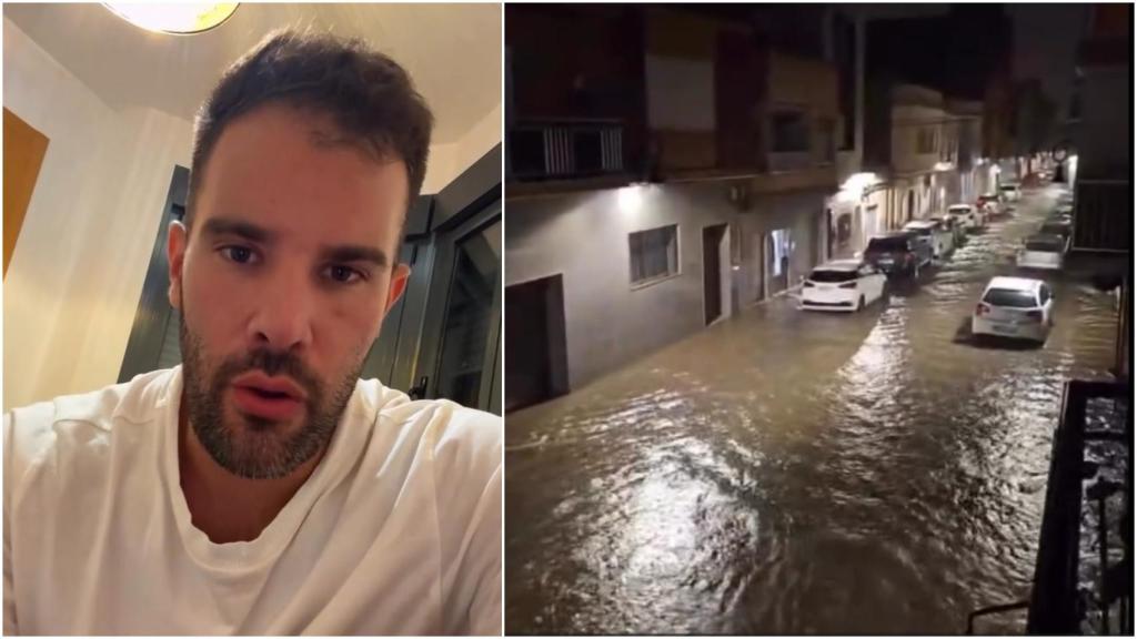 Carlos Catalá, carnicero y vecino de Aldaia; y una imagen de Aldaia inundada. EE