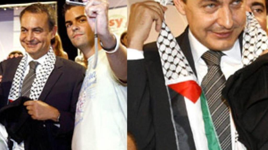 El expresidente Zapatero con un pañuelo palestino en 2006.