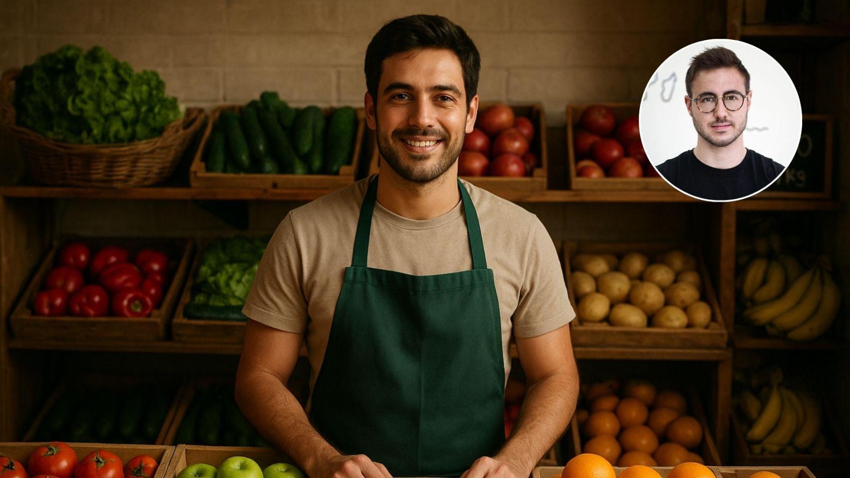 Imagen generada por IA de un emprendedor y Carlos Martínez.