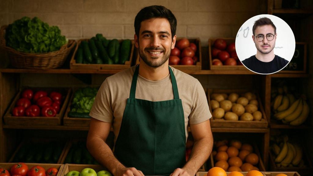 Imagen generada por IA de un emprendedor y Carlos Martínez.