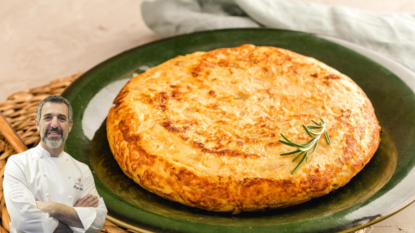 El chef Pepe Solla y una tortilla de patata en un fotomontaje de El Español