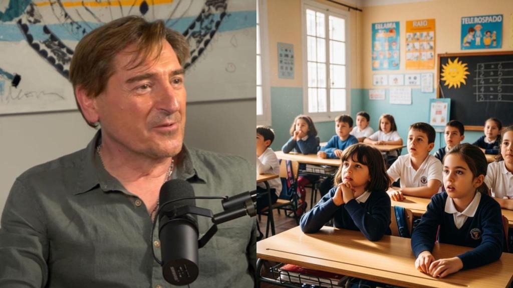 Imagen de Toni García y una imagen generada por IA de un aula escolar.