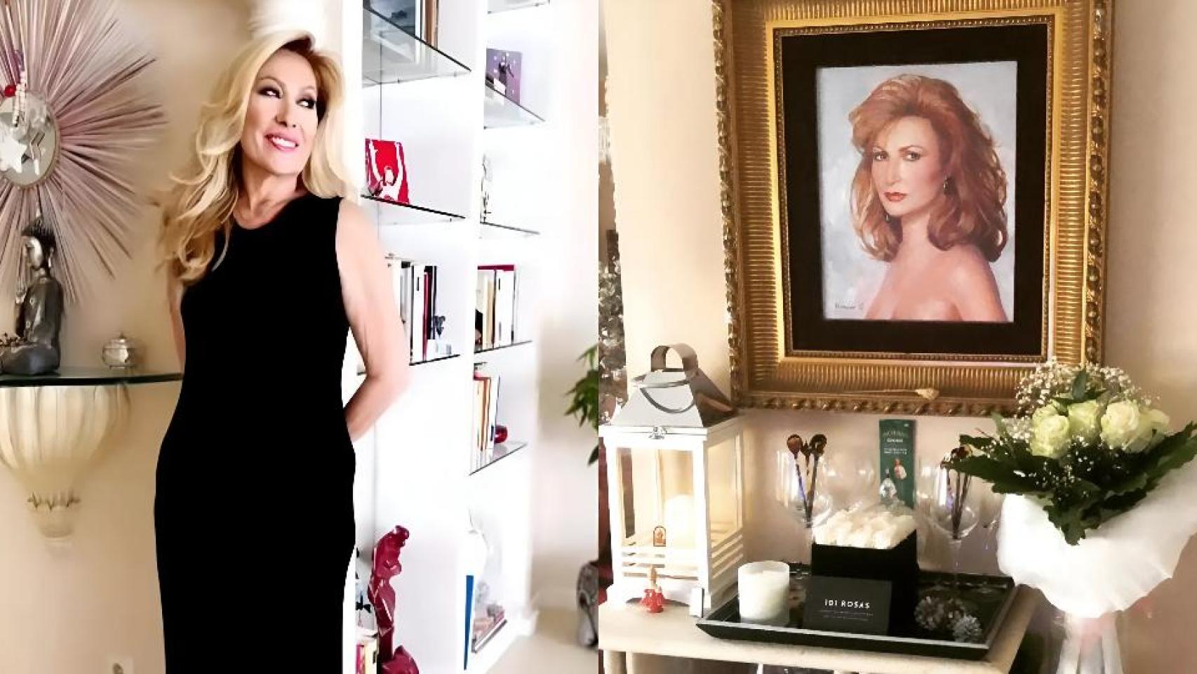 Rosa Benito y un cuadro de Rocío Jurado.