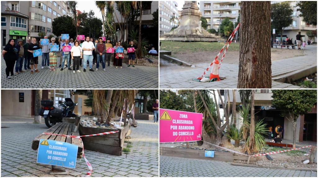 El BNG de Vigo precinta la Plaza de la Independencia para denunciar su absoluto abandono