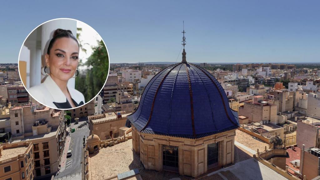 Mónica Carrillo y una imagen de la ciudad de Elche