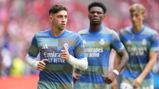 Fede Valverde, en un calentamiento con el Real Madrid
