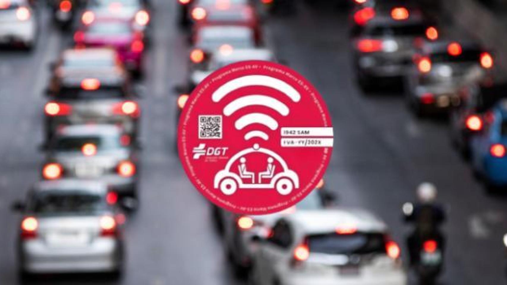 Etiqueta roja de la DGT