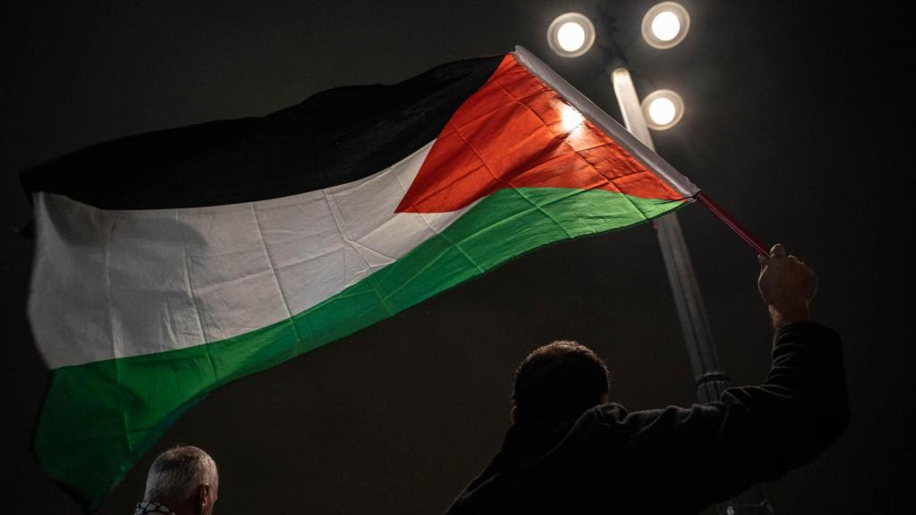 Una bandera palestina durante una manifestación.