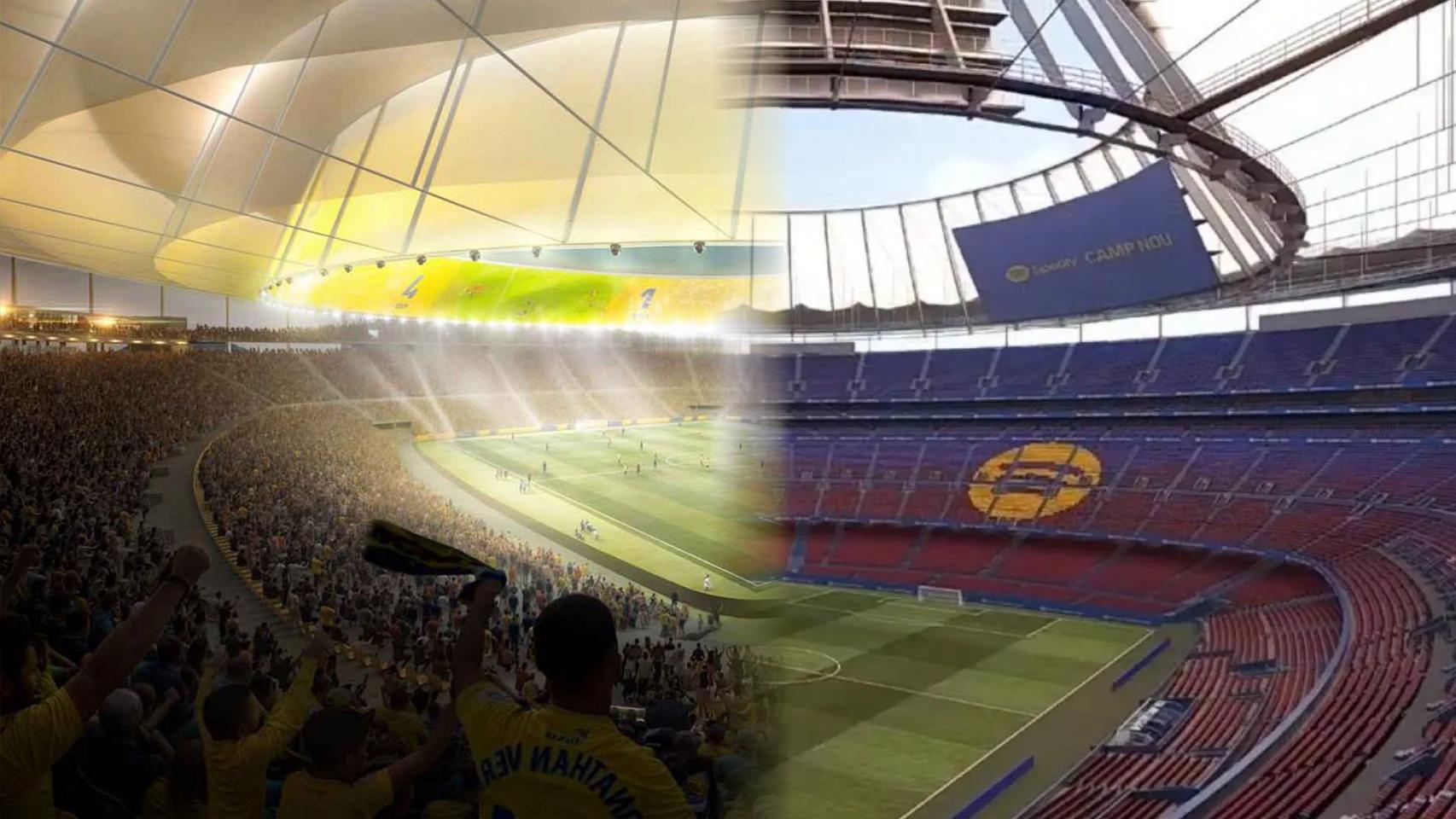 Comparativa del videomarcador del Estadio Gran Canaria y el Camp Nou