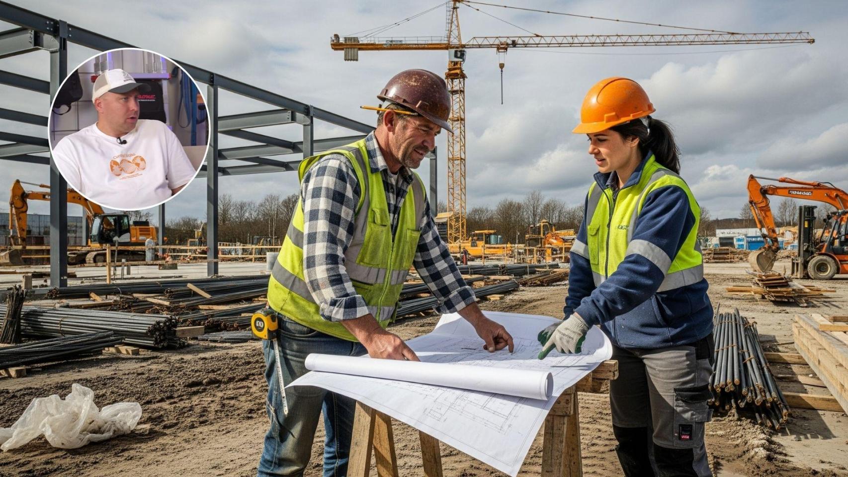Imagen generada por IA de una obra en la construcción y Sergio, el albañil inmigrante ucraniano.