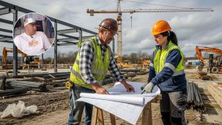 Imagen generada por IA de una obra en la construcción y Sergio, el albañil inmigrante ucraniano.