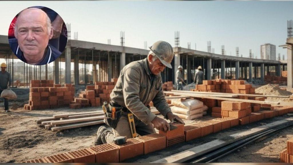 Fotomontaje de José María y una imagen de un albañil trabajando en la obra generada por IA.