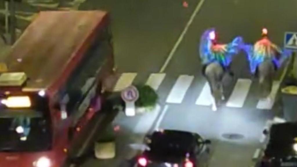 Imagen de los jinetes alados iluminados en Matogrande.