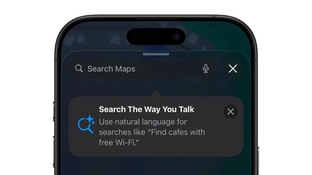 Notificación de lenguaje natural en Apple Maps.