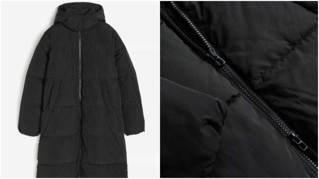 Abrigo puffy largo con capucha y bolsillos de H&M. Ref: 1168456001