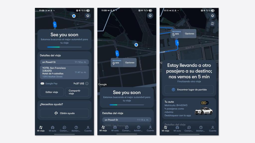 Capturas de la aplicación de Waymo One