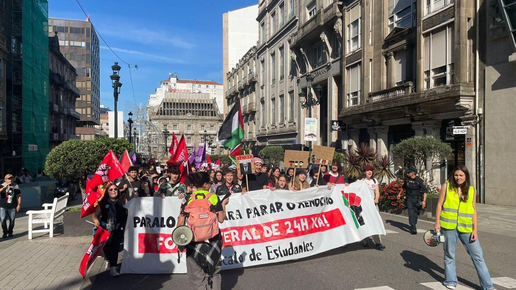 Manifestación del estudiantado vigués en apoyo a Palestina a 2 de octubre de 2025