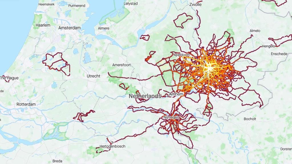 Ejemplo de mapa de calor de Strava.