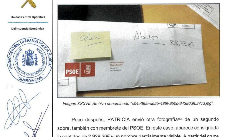 The UCO pointed to sources of income that Avalos did not declare, and Avalos received cash in envelopes from the PSOE.