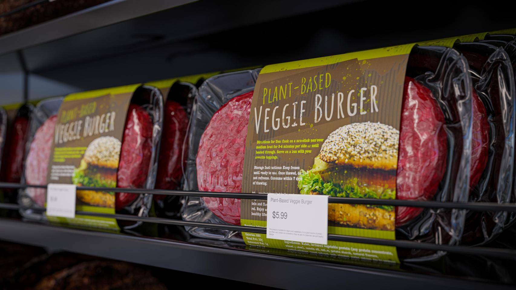 Unas hamburguesas veganas en el supermercado.