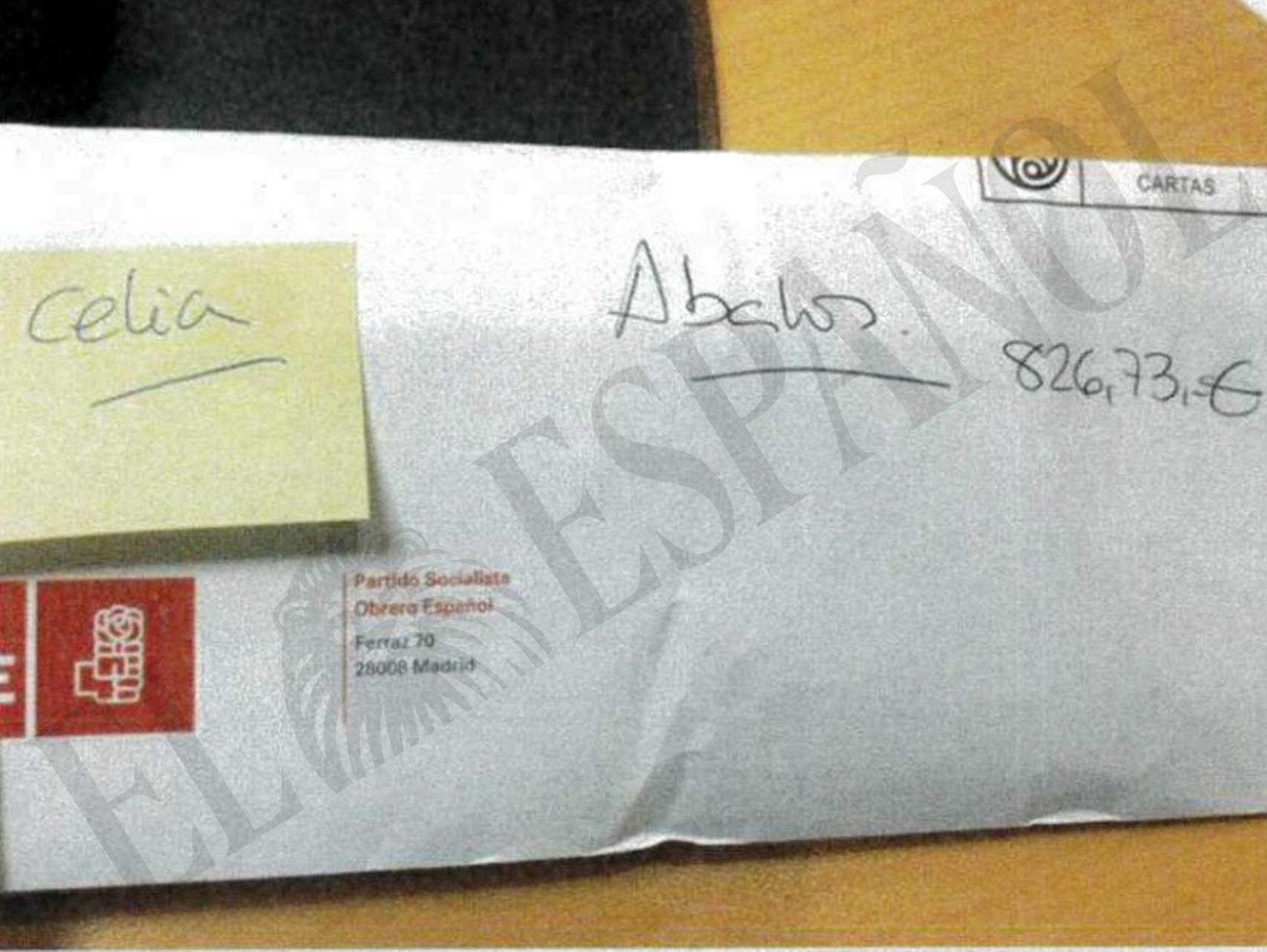 Imagen del informe de la UCO con un sobre para Ábalos.