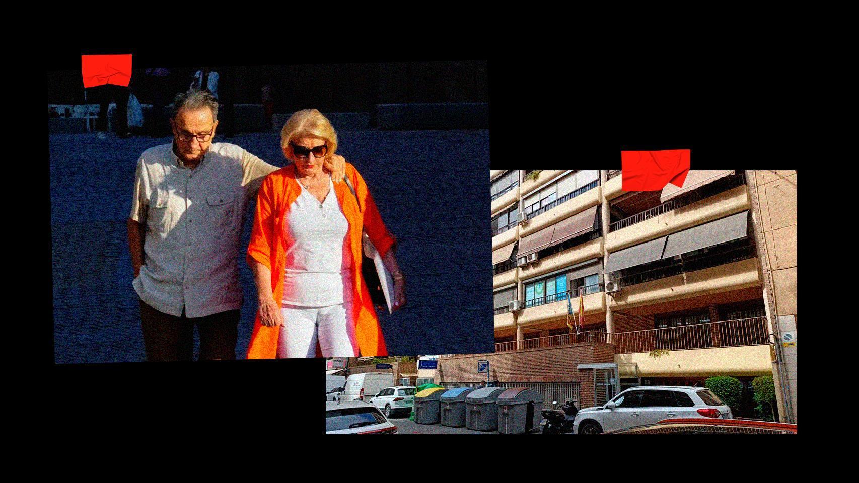 Enríquez Negreira, caminando por la calle con su pareja, y a la derecha, una imagen de la comunidad en la que se hospedan durante temporadas en verano.
