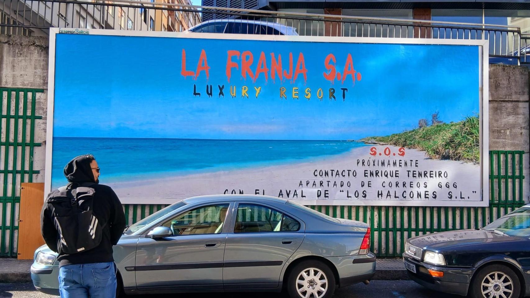 Colocan una valla en Juan Flórez, en A Coruña, para denunciar la situación en Palestina.