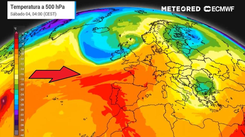 Las masas de aire cálido que provocarán la anomalía de temperaturas. Meteored