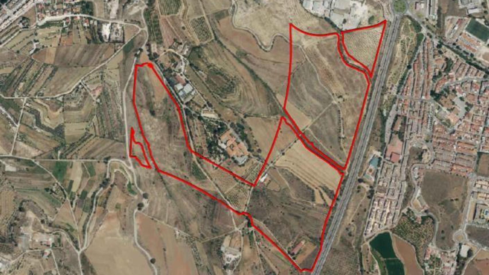 Delimitación del sector Liria Este, en la zona de Campanillas.